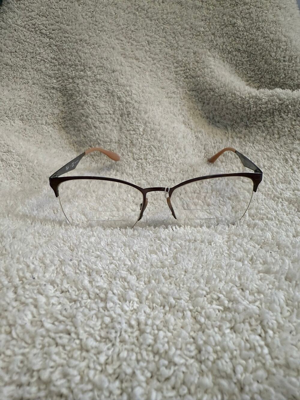 Ray-Ban Brown Metal Eyeglasses Frame Semi Rimless Rectangular Eyewear Glasses